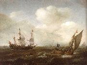 VROOM, Hendrick Cornelisz. A Dutch Ship and a Kaag in a Fresh Breeze oil painting reproduction
